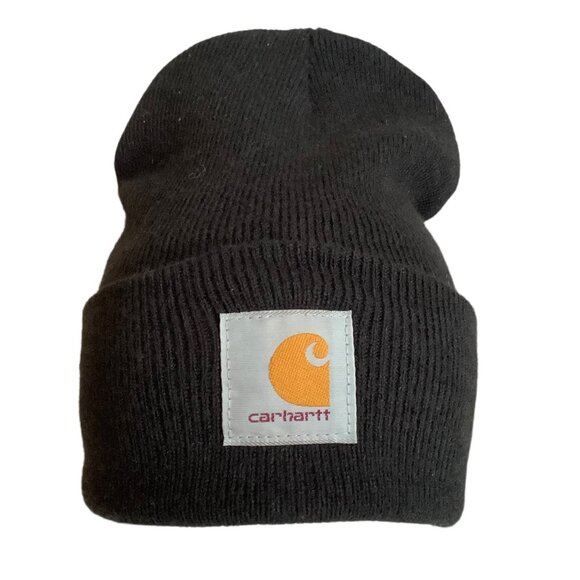 Carhartt Classic Embroidered Logo Patch Black Knit Winter Cap Beanie Hat OS - Picture 2 of 4